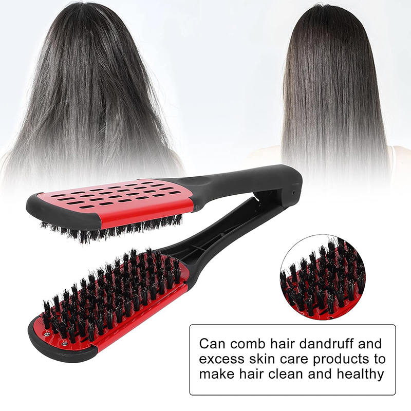 Beakey Boar Bristle Hair Brush Double Sided for Straightening Curling-Red