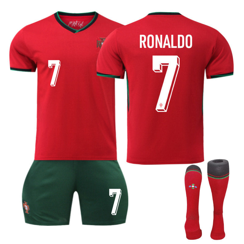 Beakey RONALDO #7 Portugal Home Jersey Soccer Jersey Kit Football T-shirt Set for Adult Kids