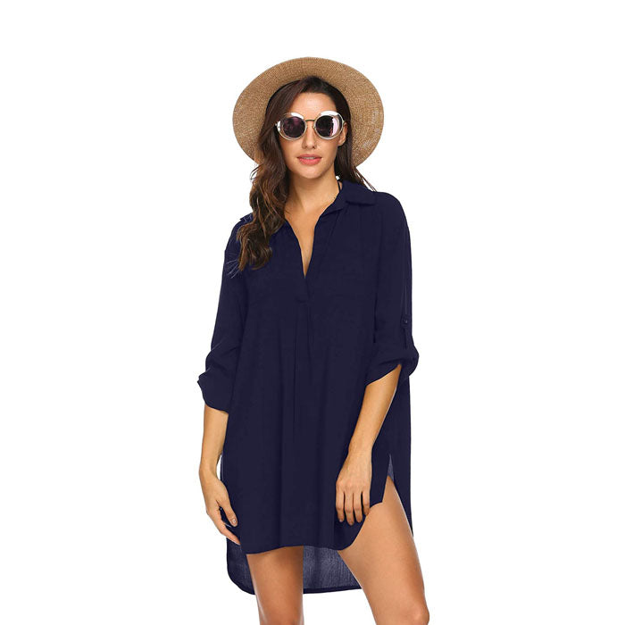 Beakey Women's Swimsuit Beach Cover Up Shirt Bikini Beachwear Bathing Suit Beach Dress - Blue