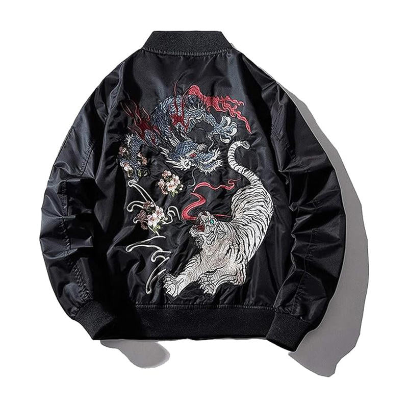 Beakey Cyberpunk Bomber Jackets for Men Embroidery Zipper Windbreaker-A