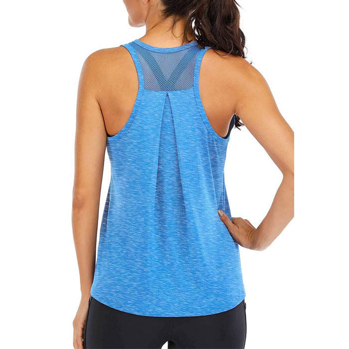 Beakey Workout Tops For Women Loose Fit Mesh Backless Quick-drying Vest-Blue-202088