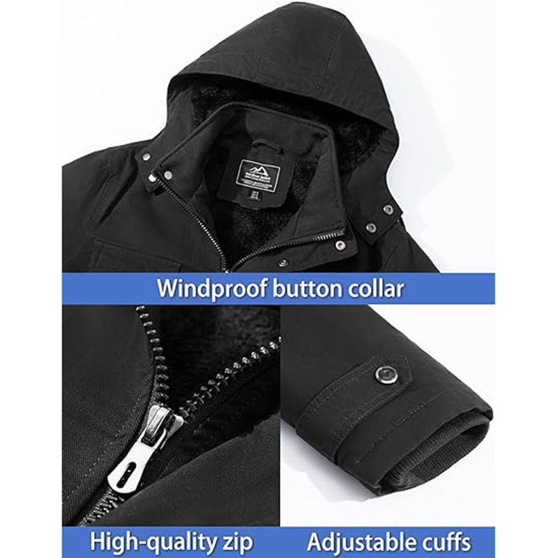 Beakey Mens Winter Jacket Cotton Fleece Lined Military Coats with Hood-Black