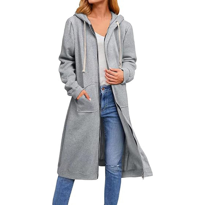 Beakey Womens Zip Up Hoodies Long Sleeve Oversized Jacket with Pockets-Grey