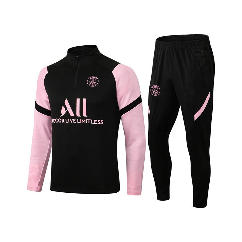 Beakey Paris Soccer Suit Football Training Suit with Pink Long Sleeves Half Zipper for Adults-BlackPink