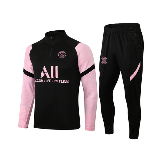 Beakey Paris Soccer Suit Football Training Suit with Pink Long Sleeves Half Zipper for Adults-BlackPink