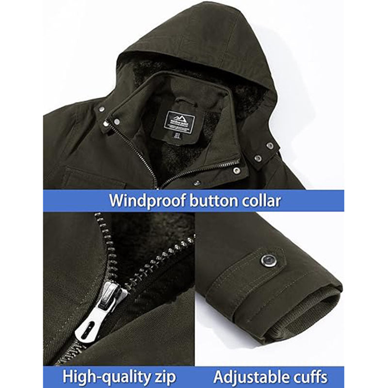 Beakey Mens Winter Jacket Cotton Fleece Lined Military Coats with Hood-ArmyGreen