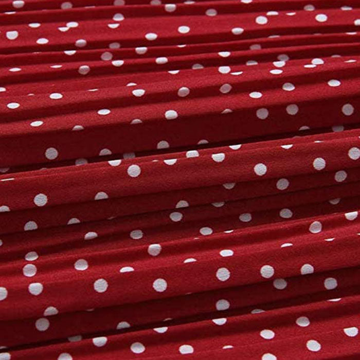 Beakey Womens High Waist Skirt Polka Dot Pleated Midi Maxi Swing Skirt High Elastic-Red-0387
