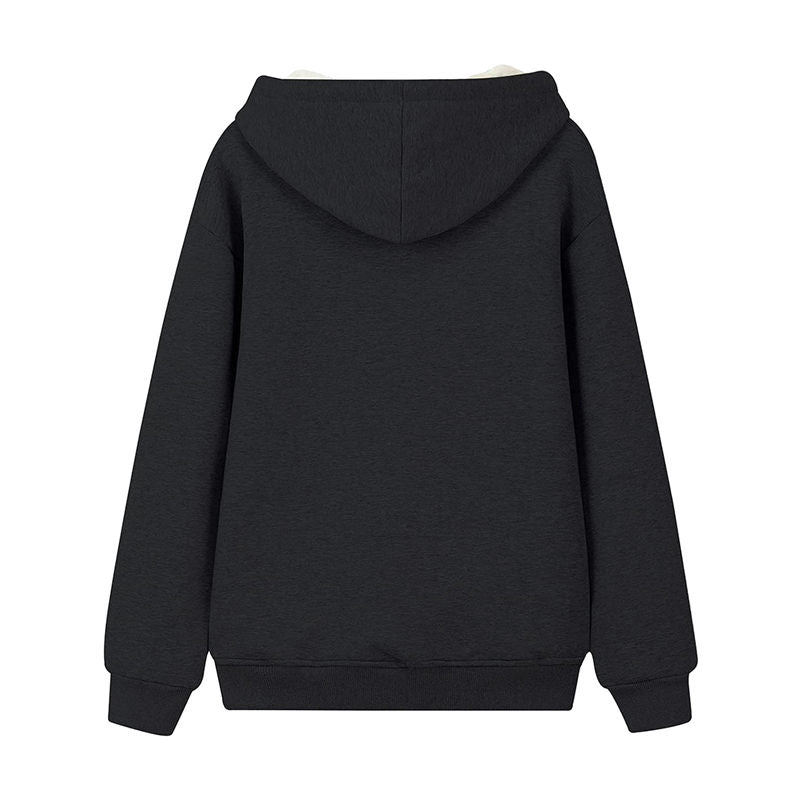 Beakey Ladies Winter Warm Fleece Lined Pullover Casual Hooded Sweatshirt-Black