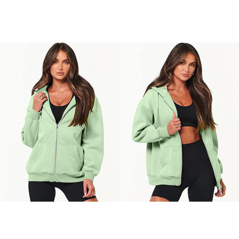 Beakey Womens Zip Up Hoodies with Pockets Y2K Oversized Sweatshirts-Cyan