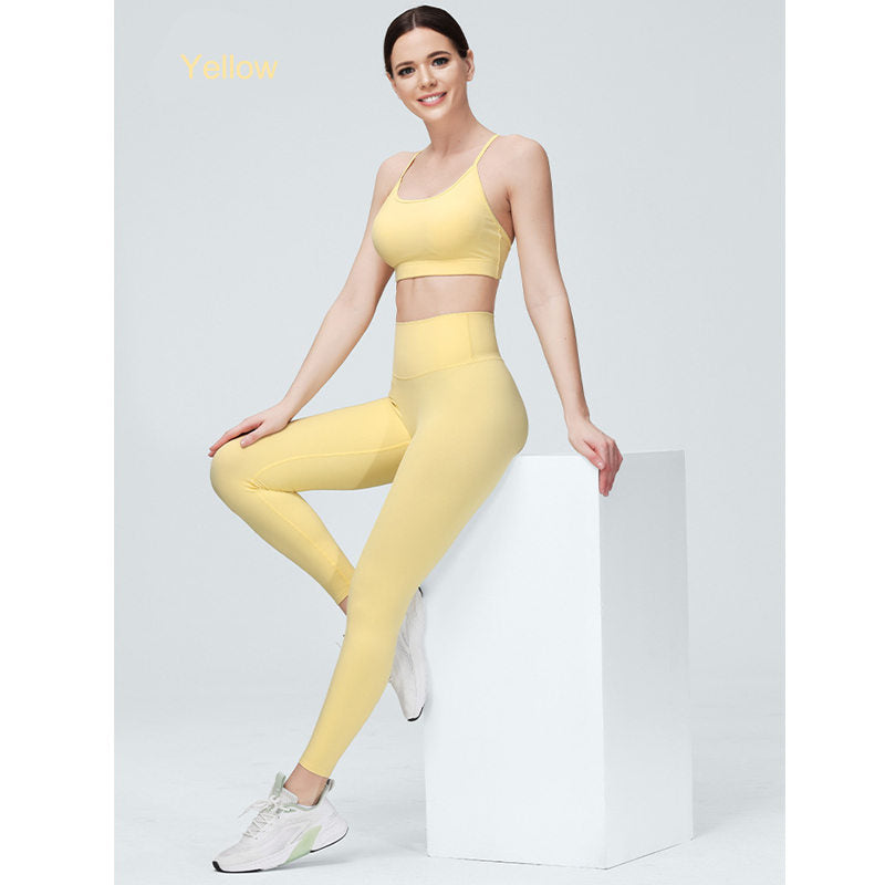 Beakey Womens Yoga Pants Breathable Naked Feeling Fitness Leggings-Yellow