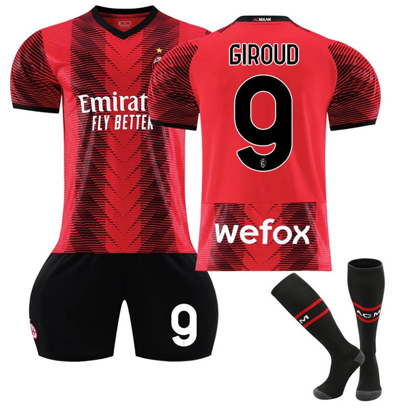 Beakey AC Milan Home Jersey GIROUD #9 Soccer Jersey Kids Adult 3-Pieces Jersey Kits
