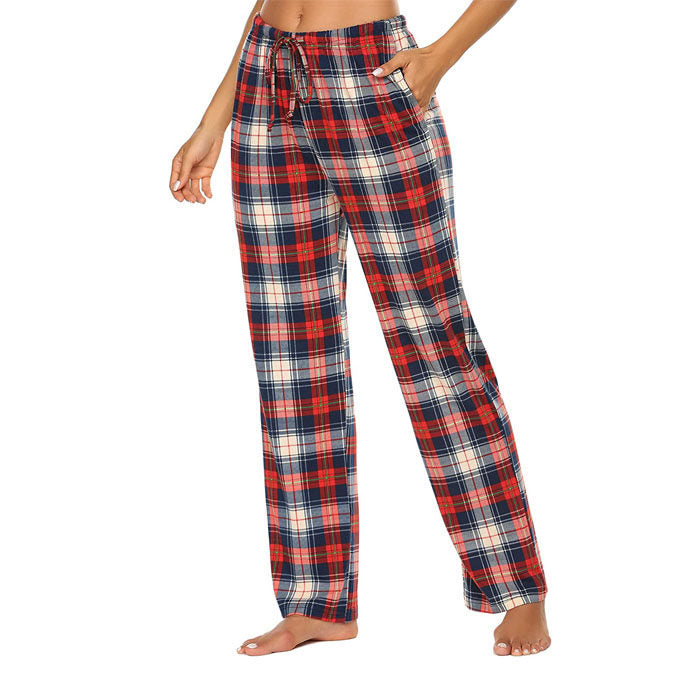 Beakey Women Lounge Pants Comfy Pajama Bottom Stretch Plaid Drawstring Bottoms Pants-03-SP127