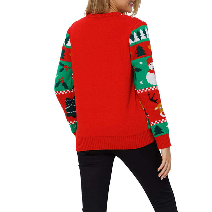 Beakey Women's Christmas Sweater Pullover Snowflake Long Sleeve Shirt-Snowman Red-KLK2122