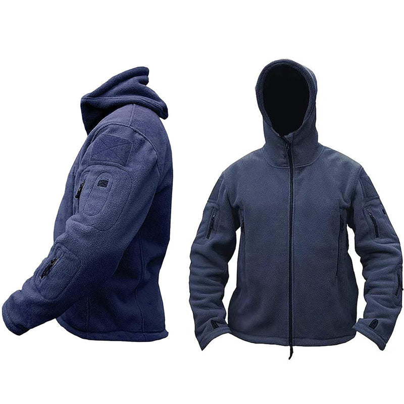 Beakey Military Tactical Jacket for Men Fleece Hooded Coat with Zipper-Navy Blue