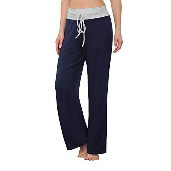 Beakey Women's Comfy Pajama Pants Casual Stretch Pant Drawstring Wide Leg Pants-Dark Blue-0881