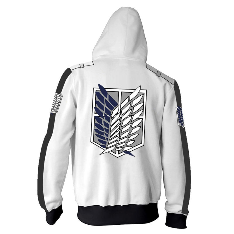Beakey Fashion Print Hoodie Unisex Zip up Jacket for Anime Lover Cosplay-White