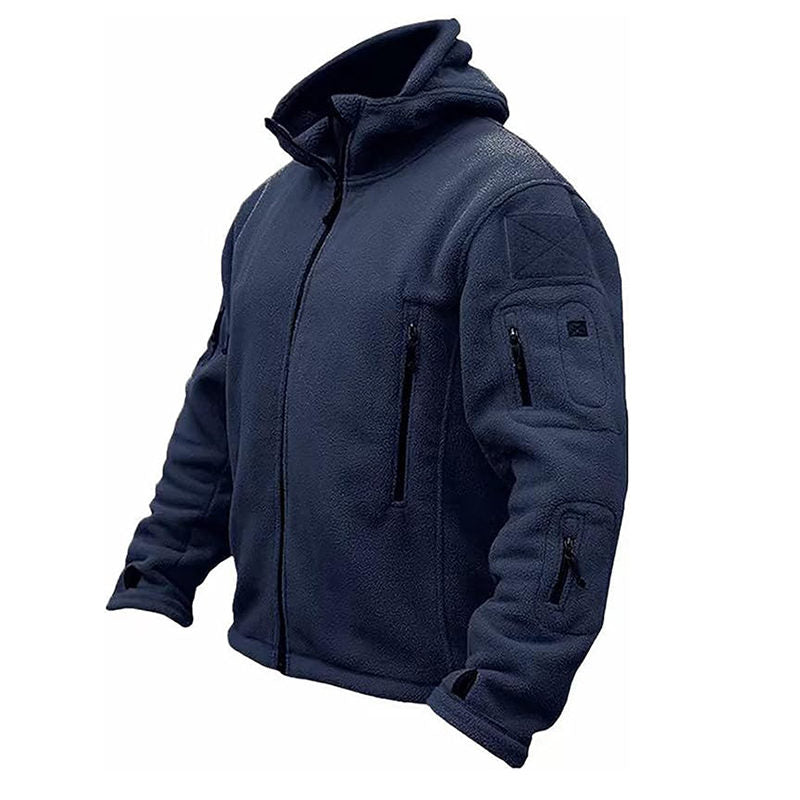 Beakey Military Tactical Jacket for Men Fleece Hooded Coat with Zipper-Navy Blue