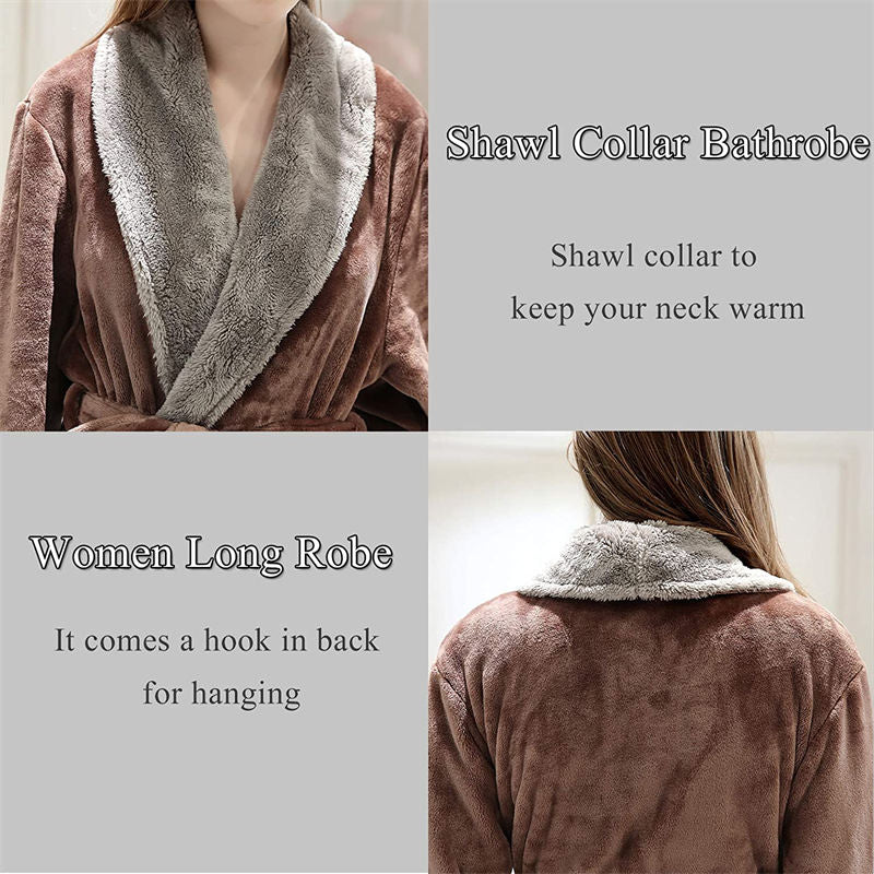 Beakey Womens Winter Robe Soft Plush Warm Spa Long Bathrobe Pajamas-Brown