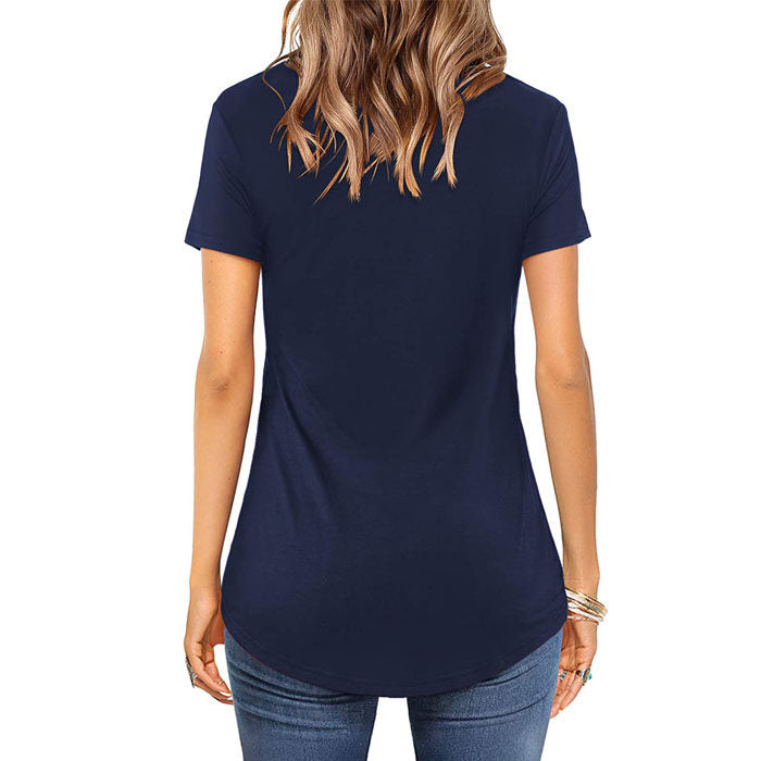 Beakey Women's Summer Tops V Neck T Shirt Short Sleeve Criss Cross Loose Casual Top-Dark Blue