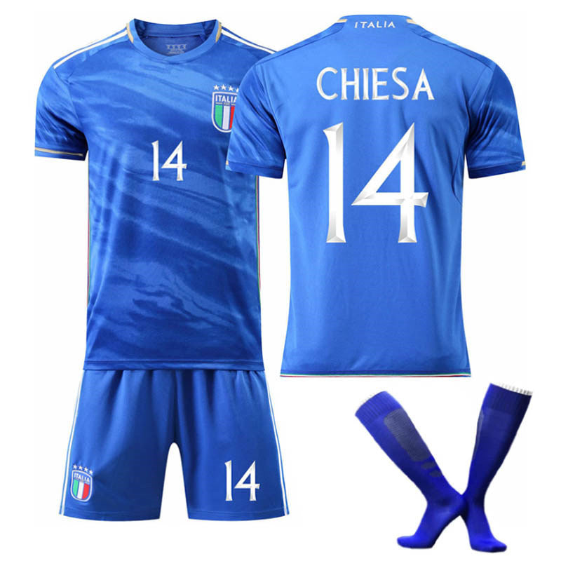 Beakey Italy Home Jersey CHIESA #14 Soccer Jersey Kids Adult 3-Pieces Jersey Kits