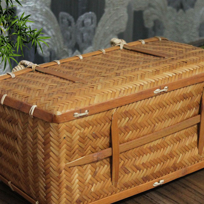 Beakey Retro Womens Bamboo Handbag Handmade Large Tote Bag Wicker Summer Straw Basket Bag-Orange