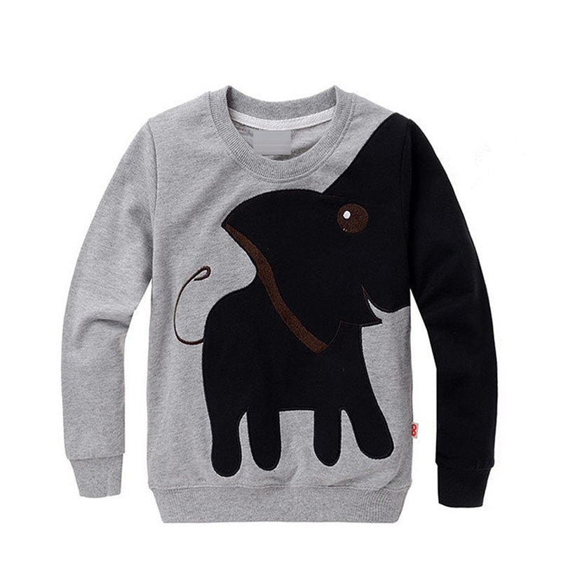 Beakey Boys Sweatshirts Cute Elephant Long Sleeve Crewneck Pullover-Grey