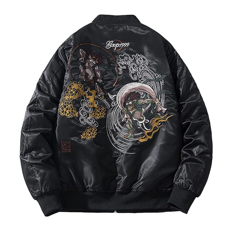 Beakey Cyberpunk Bomber Jackets for Men Embroidery Zipper Windbreaker-D