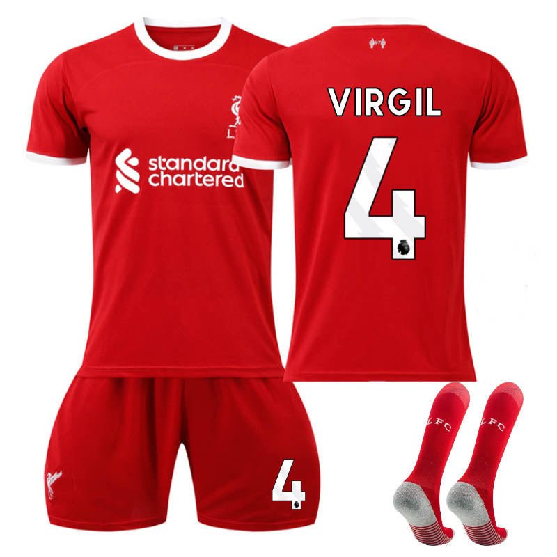 Beakey Liverpool Home Jersey VIRGIL #4 Soccer Jersey Kids Adult 3-Pieces Jersey Kits
