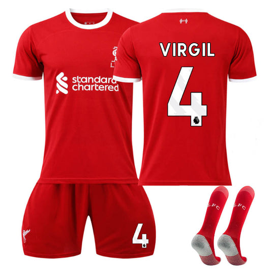 Beakey Liverpool Home Jersey VIRGIL #4 Soccer Jersey Kids Adult 3-Pieces Jersey Kits