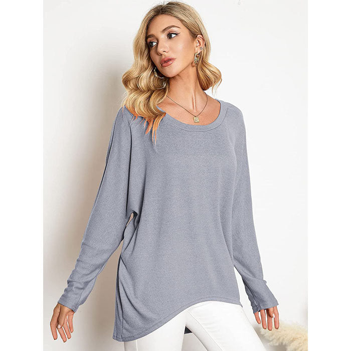 Beakey Women's Batwing Sleeve Off Shoulder Oversized Baggy Tops Casual Sweater-Gray-8889