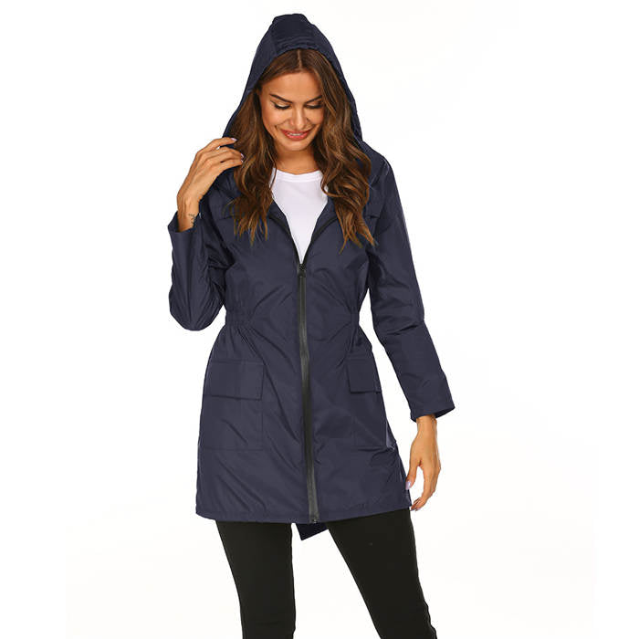 Beakey Rain Jackets Womens Lightweight Hooded Waterproof Outdoor Hiking Clothes-Dark Blue-HYY0726