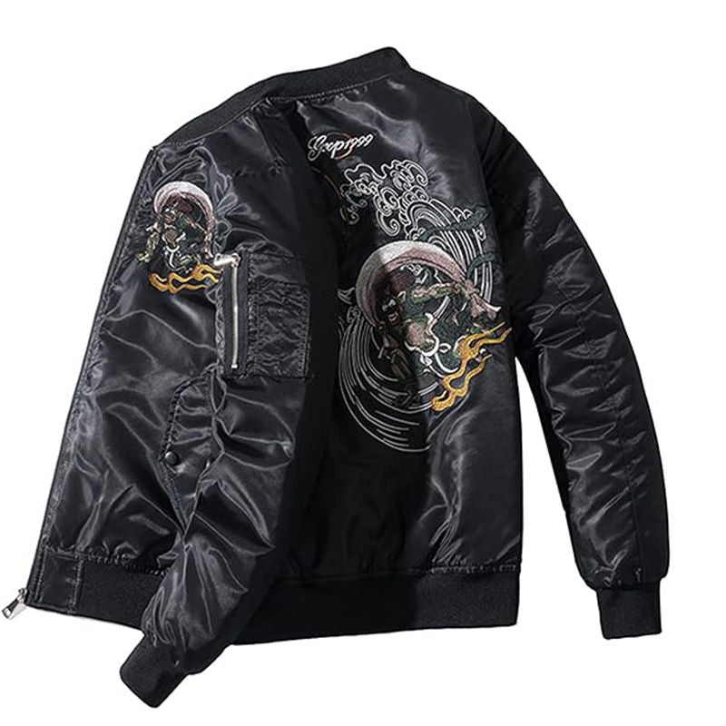 Beakey Cyberpunk Bomber Jackets for Men Embroidery Zipper Windbreaker-D