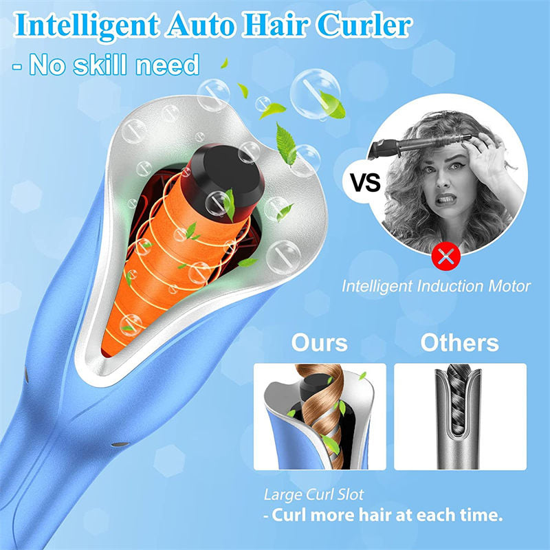 Beakey Auto Hair Curler with 4 Temps & 3 Timer Settings for Hair Styling-Blue2