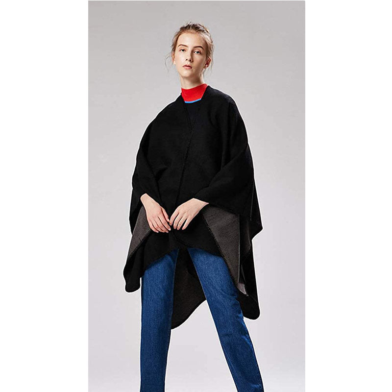 Beakey Womens Faux Cashmere Large Shawl Warm Cape Sweater Coat-Dark Grey