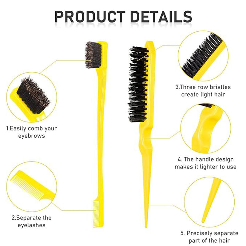 Beakey 12 Pcs Hair Brush with Rat Tail Combs Duckbill Clips for Women Girls-Yellow