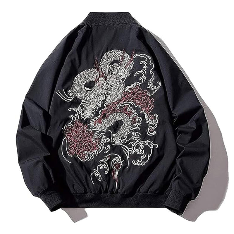 Beakey Cyberpunk Bomber Jackets for Men Embroidery Zipper Windbreaker-B