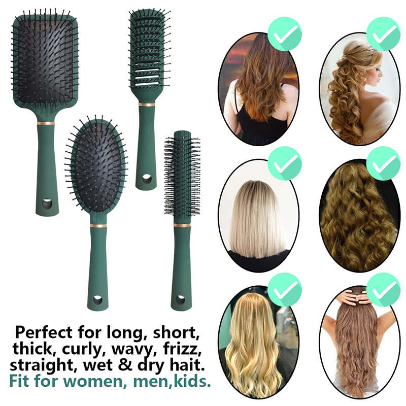 Beakey 4 Pcs Hair Brush Anti Static Massage Oval Comb for Women Men-Green O