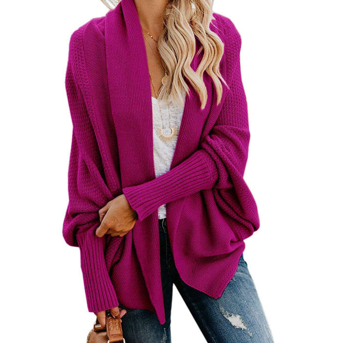 Beakey Women's Batwing Knitted Oversized Slouchy Solid Cardigan Sweater Knit Outwear-Rose