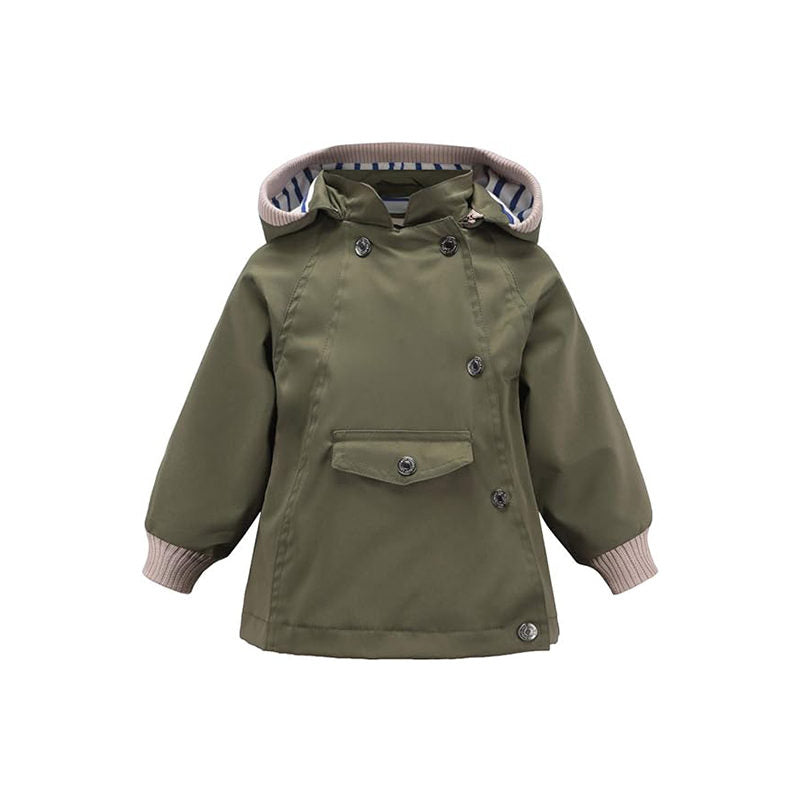 Beakey Kids Rain Jacket with Removable Hood Windproof for Spring Fall-Army Green