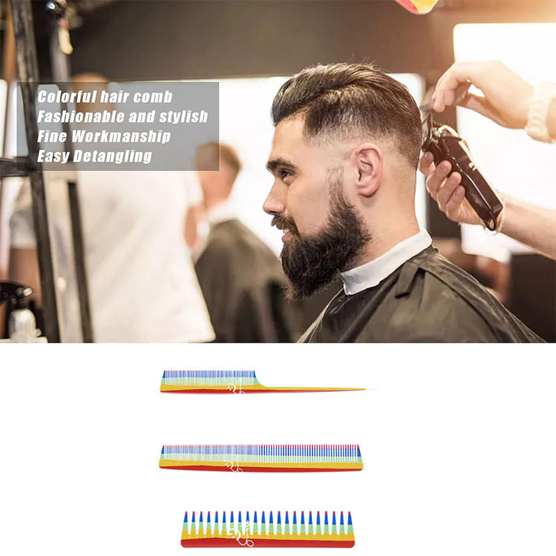Beakey 3 Pcs Rainbow Hair Combs Anti-Static Wide Fine Tooth for Women Men