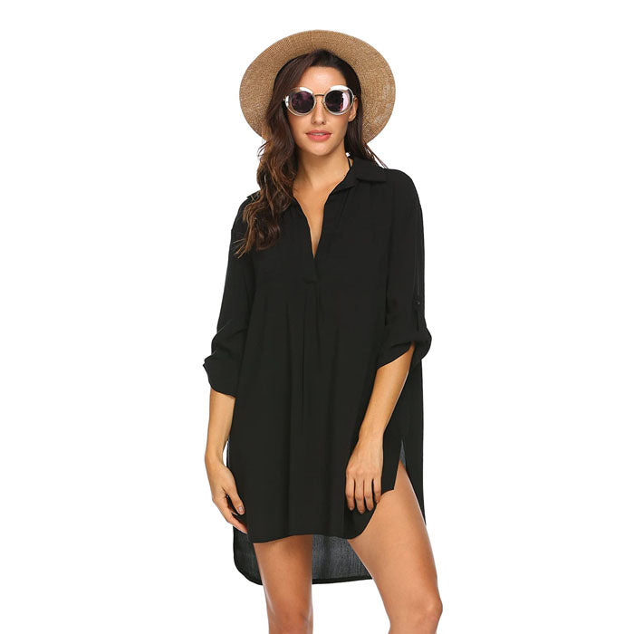 Beakey Women's Swimsuit Beach Cover Up Shirt Bikini Beachwear Bathing Suit Beach Dress - Black