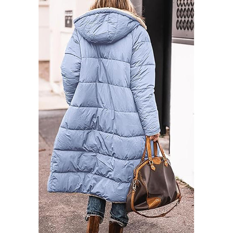 Beakey Womens Long Coats with Hood Fleece Lining Oversized Jackets-Light Blue