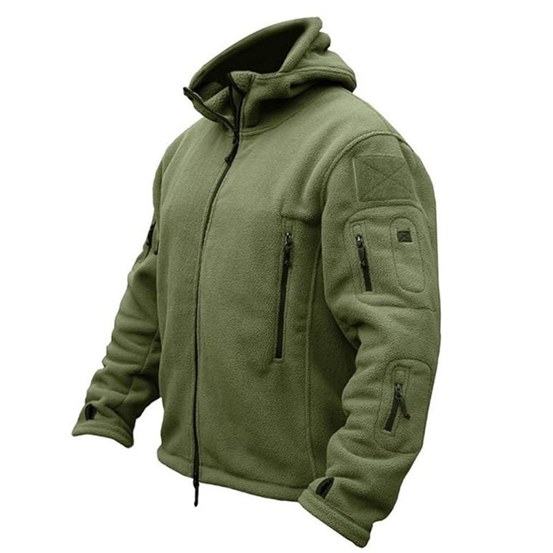 Beakey Military Tactical Jacket for Men Fleece Hooded Coat with Zipper-Army Green