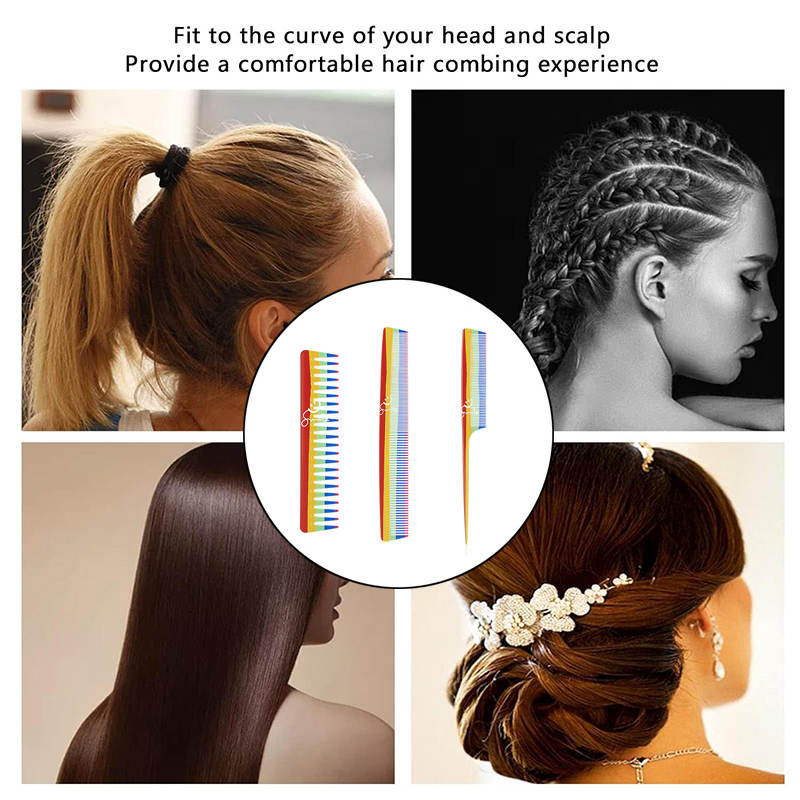 Beakey 3 Pcs Rainbow Hair Combs Anti-Static Wide Fine Tooth for Women Men