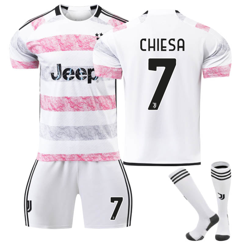 Beakey Juventus Away Jersey CHIESA #7 Soccer Jersey Kids Adult 3-Pieces Jersey Kits