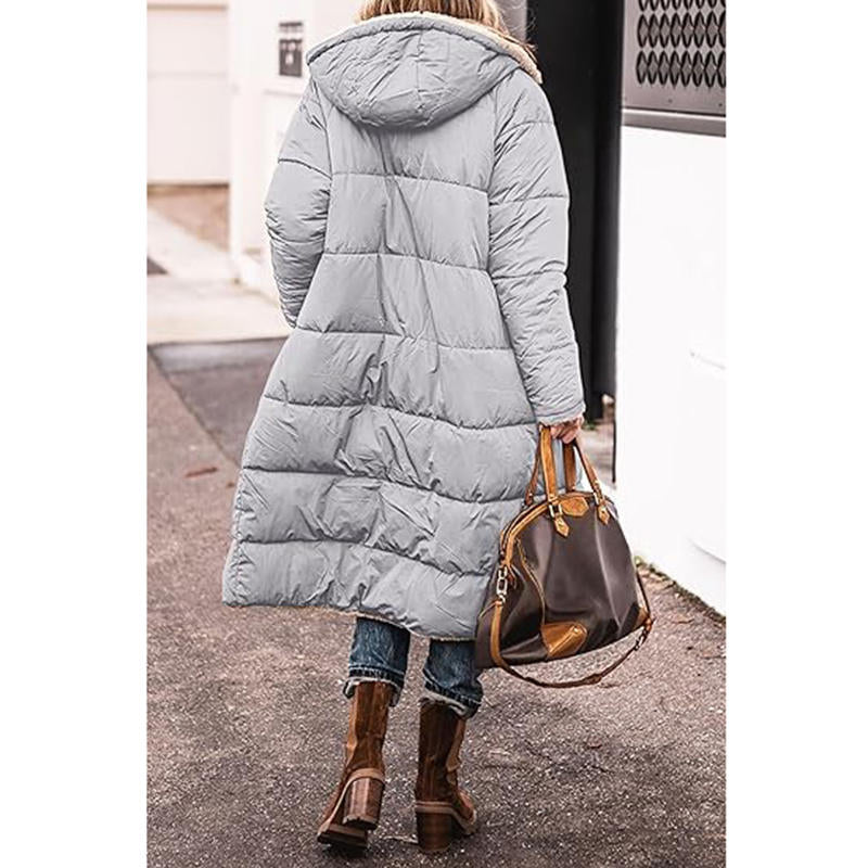 Beakey Womens Long Coats with Hood Fleece Lining Oversized Jackets-Silver