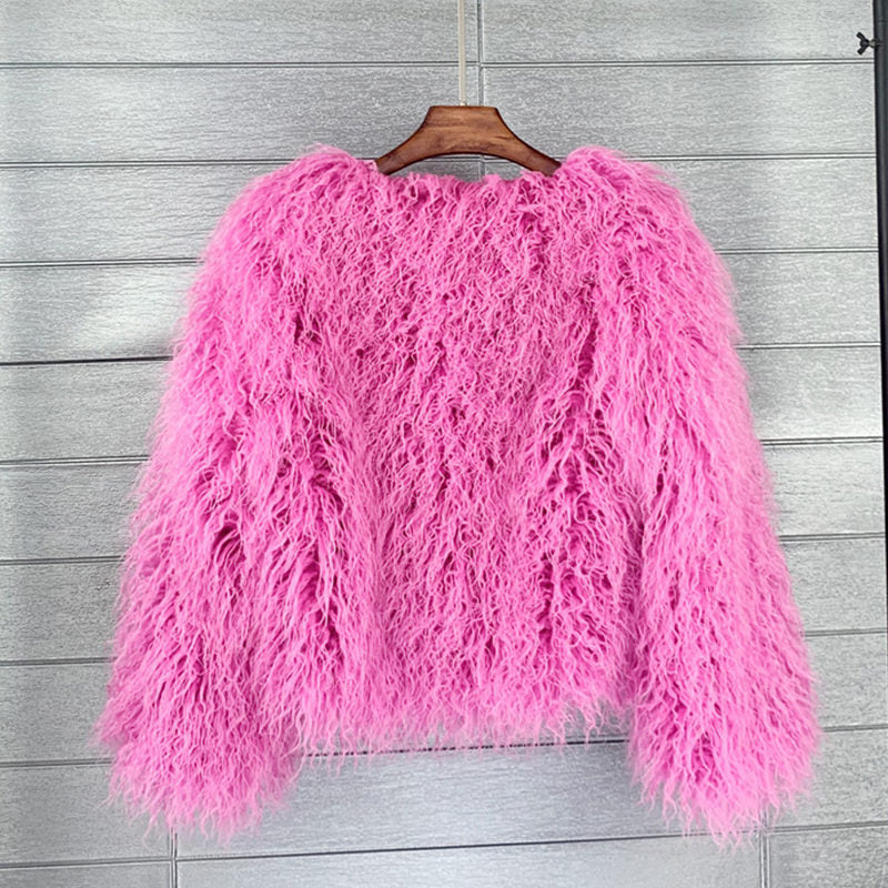 Beakey Womens Shaggy Faux Fur Outwear Short Thermal Coat-BarbiePink