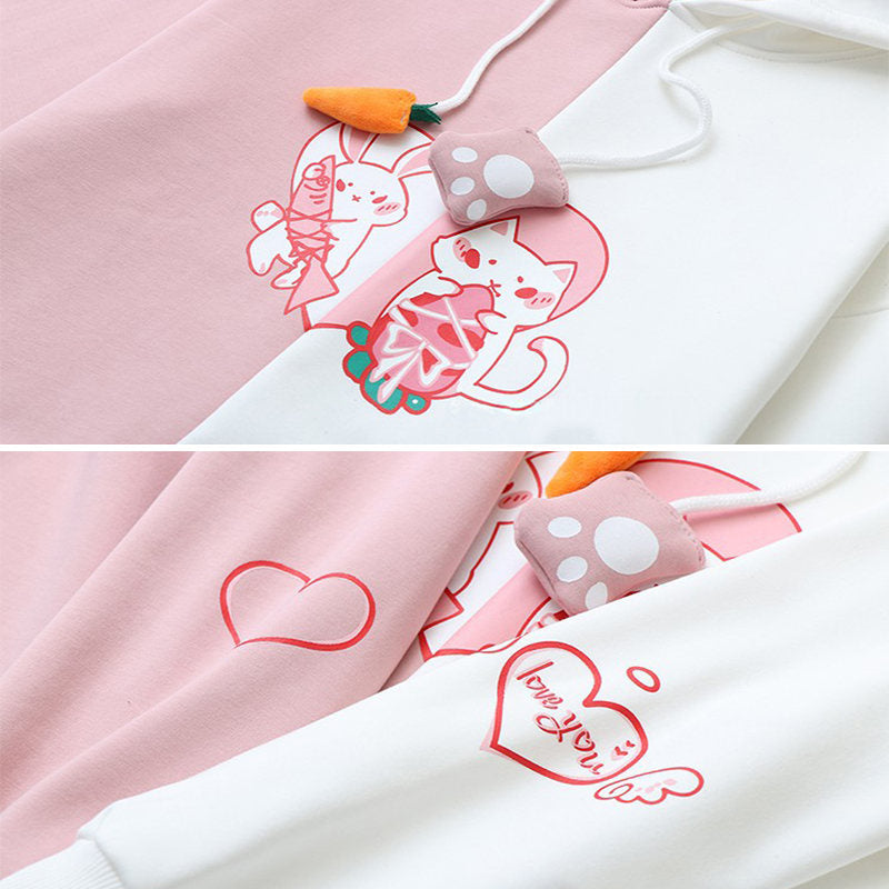 Beakey Womens Cute Hoodie Cat Rabbit Patchwork Pullover-BlackWhite