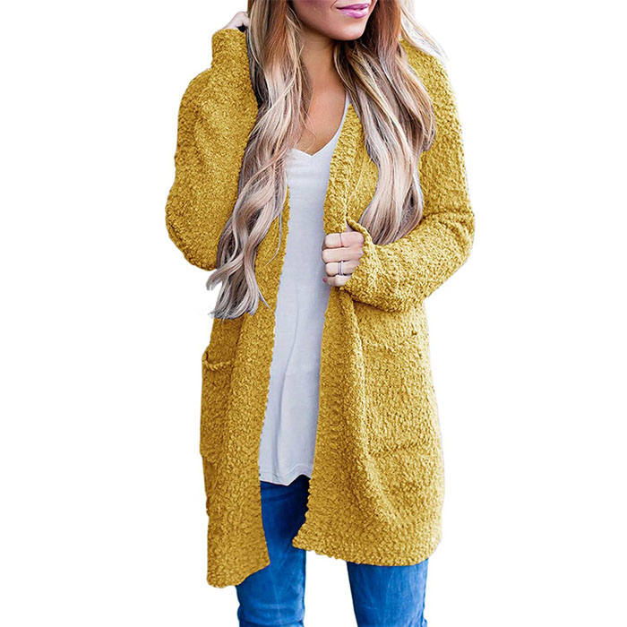 Beakey Women's Winter Long Sleeve Soft Chunky Knit Sweater Cardigan Outwear-Yellow-YL1305