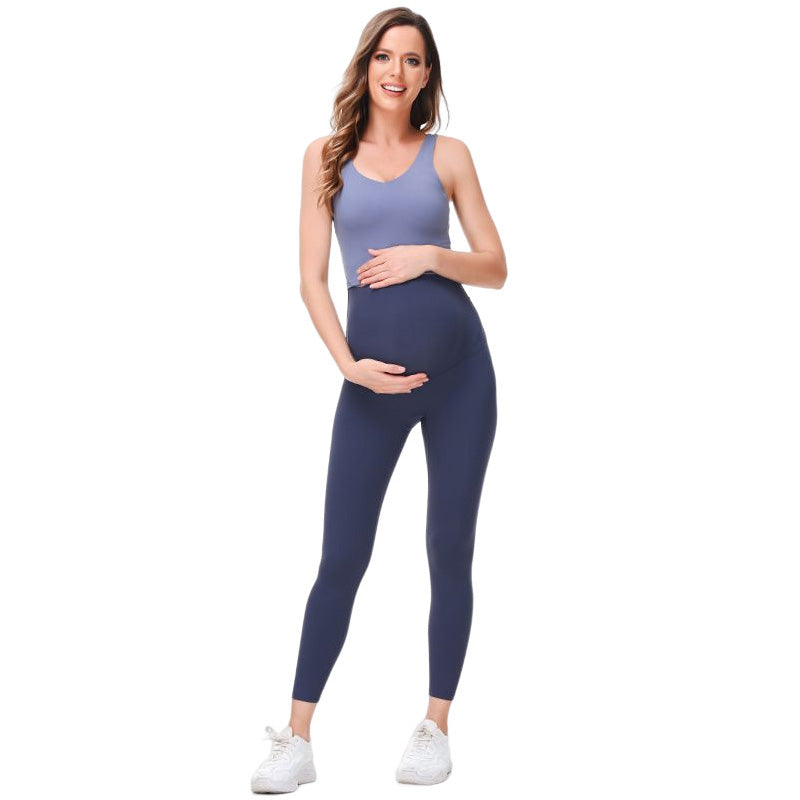 Beakey Maternity Leggings Over The Belly Stretch Breathable Yoga Tights-Blue